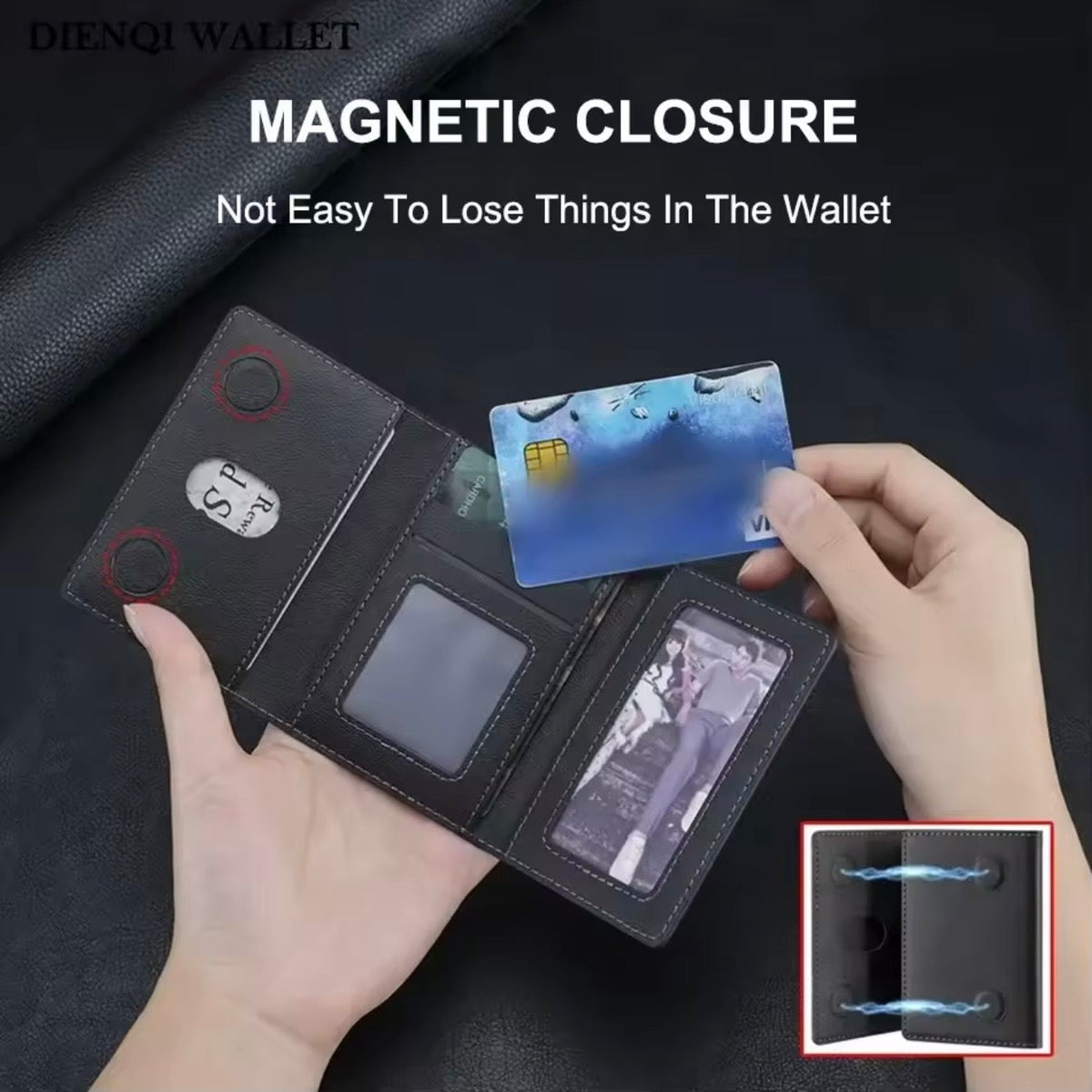Slim Tri-Fold MagSafe Leather Wallet With Stand