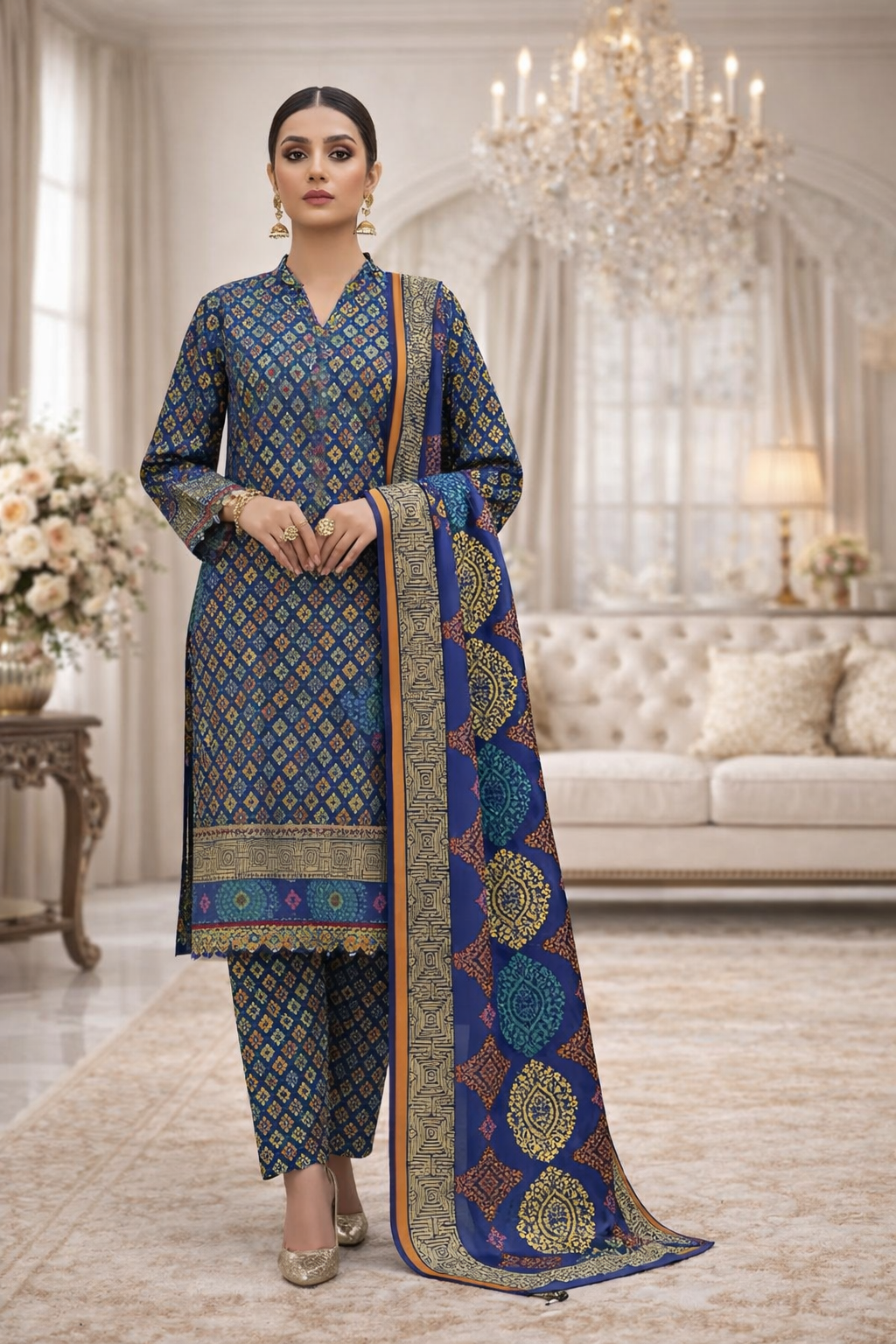 Swiss Lawn Unstitched 3 Piece Suit - A85