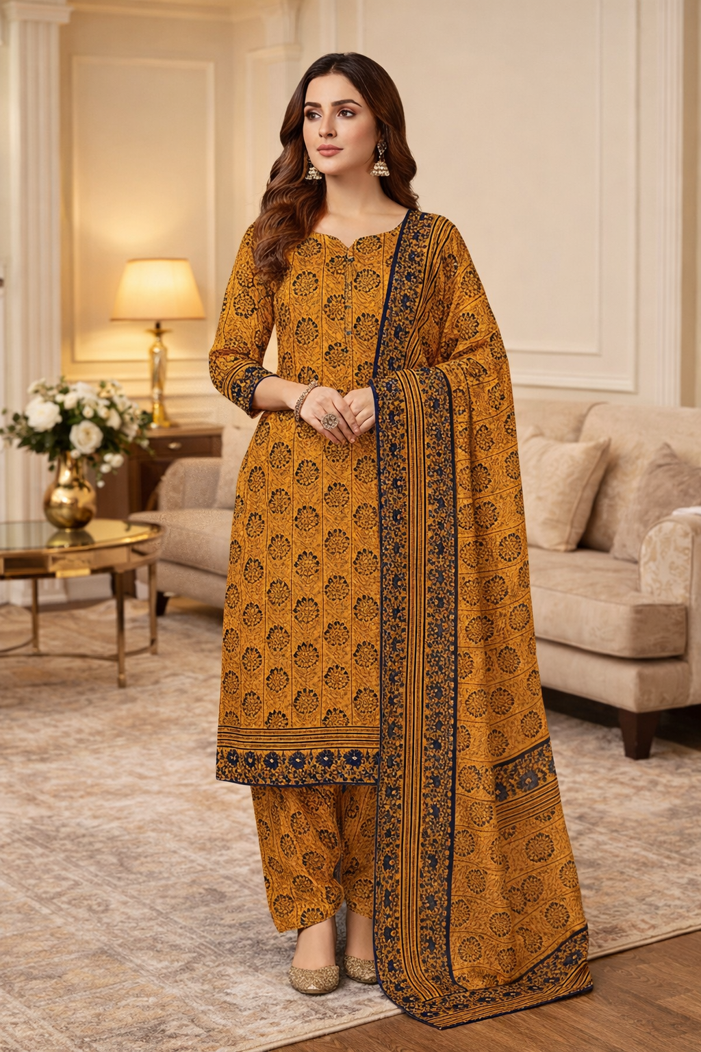 Swiss Lawn Unstitched 3 Piece Suit - A55