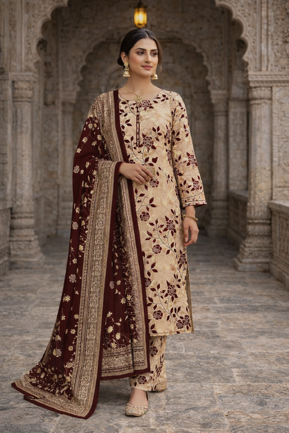 Swiss Lawn Unstitched 3 Piece Suit - A01