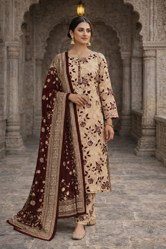 Swiss Lawn Unstitched 3 Piece Suit - A01