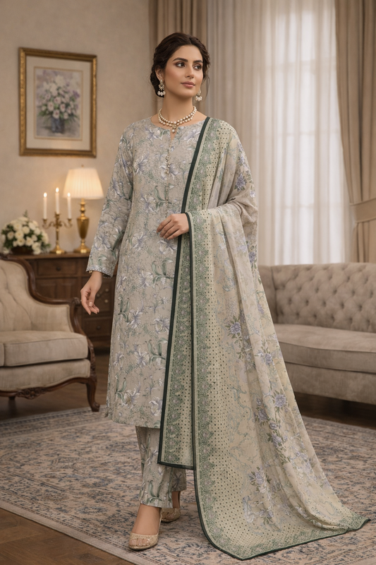 Swiss Lawn Unstitched 3 Piece Suit - A06