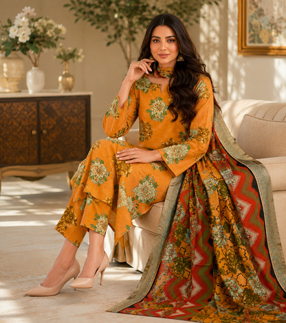 Swiss Lawn Unstitched 3 Piece Suit - A16