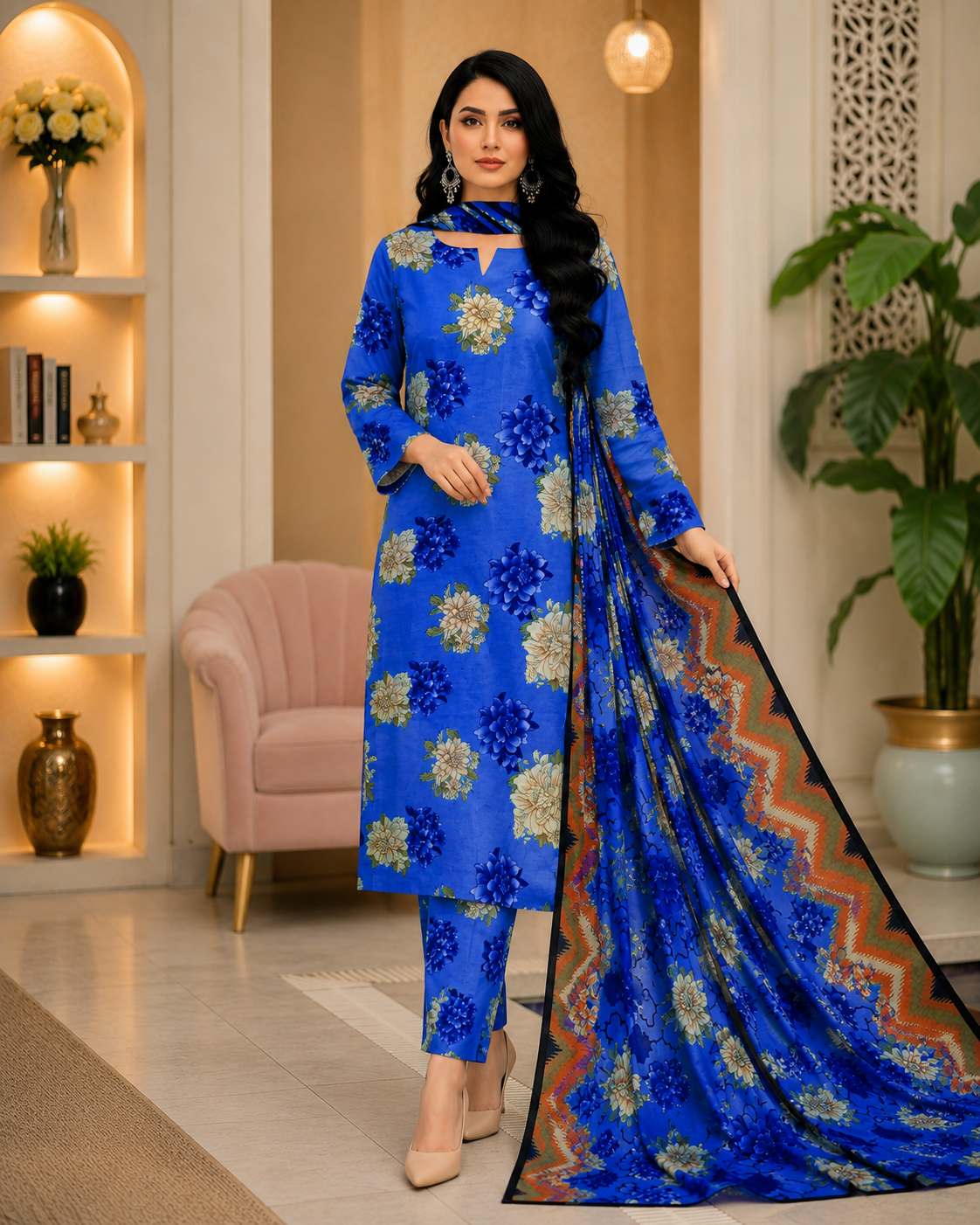 Swiss Lawn Unstitched 3 Piece Suit - A18