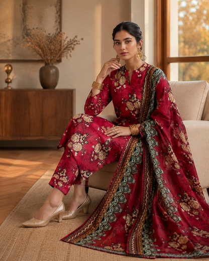Swiss Lawn Unstitched 3 Piece Suit - A25