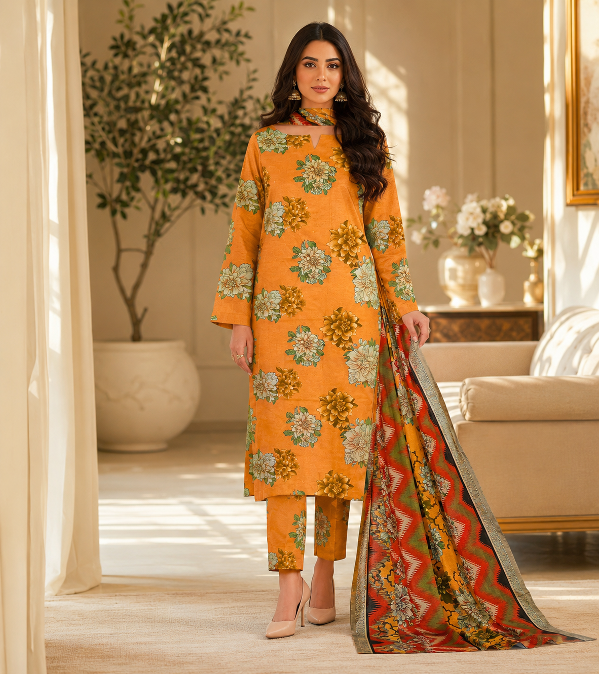 Swiss Lawn Unstitched 3 Piece Suit - A16
