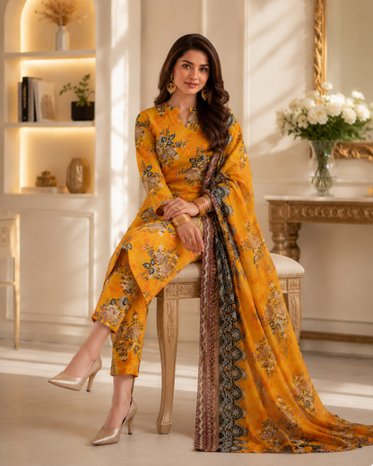Swiss Lawn Unstitched 3 Piece Suit - A13